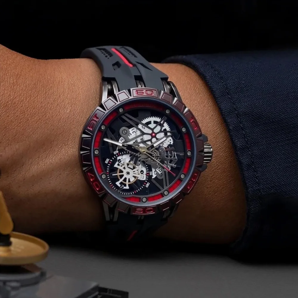 

Мужские часы с полым резным корпусом из кварца, класса AAA, крутые, с 3D-дизайном, креативные, с большим циферблатом 49 мм, роскошные, с резиновым ремешком, водонепроницаемые, оригинальные наручные часы Relogio