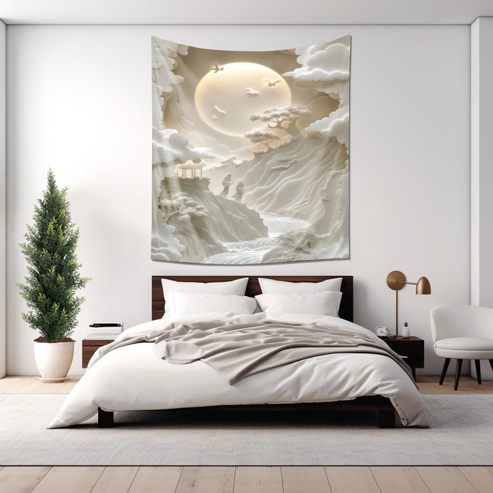 "Enchanted Moonlit Landscape Wall Hanging - Decorative Tapestry for Home Décor"