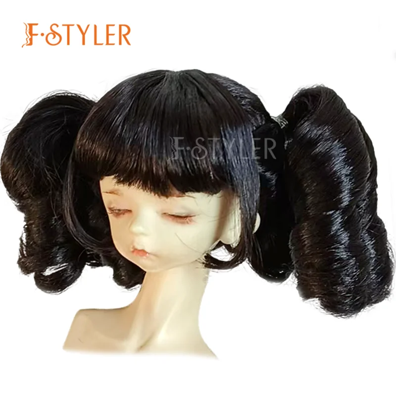 FStyler Doll Wig Double Curly Braids for BJD Doll Synthetic Mohair Various Colors Doll Accessories Hair Customization 1/3 1/4