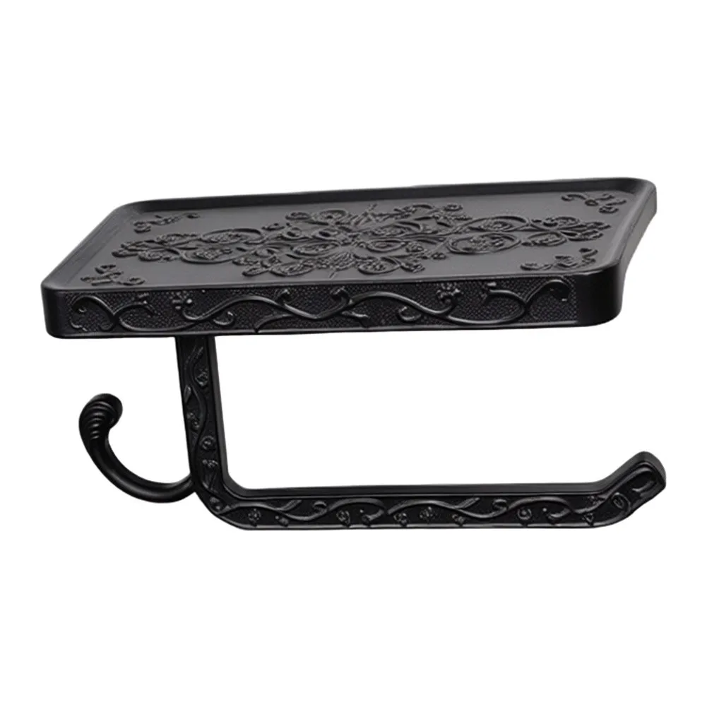 Carved Pattern Toilet Paper Holder with Shelf Wall Mounted for Bathroom Space Aluminum Material Suitable for Humid Conditions
