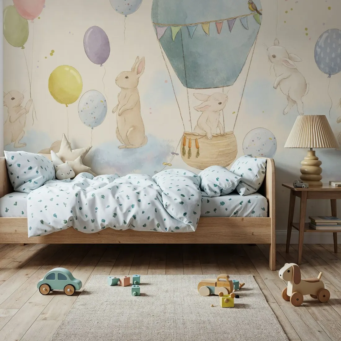 Rabbits and Balloons Kids Room Wallpaper Custom Wall Mural for Bedroom