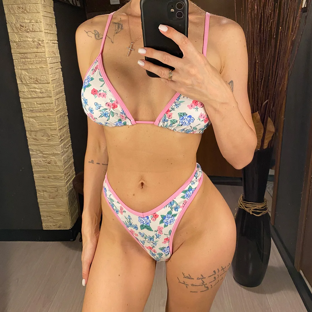 Leopard Floral Brasilianischer Mini-Tanga-Bikini Damen-Badeanzug Zweiteiliger Bikini-Set Badebekleidung Badeanzug Schwimmen V6286 – Detail 7