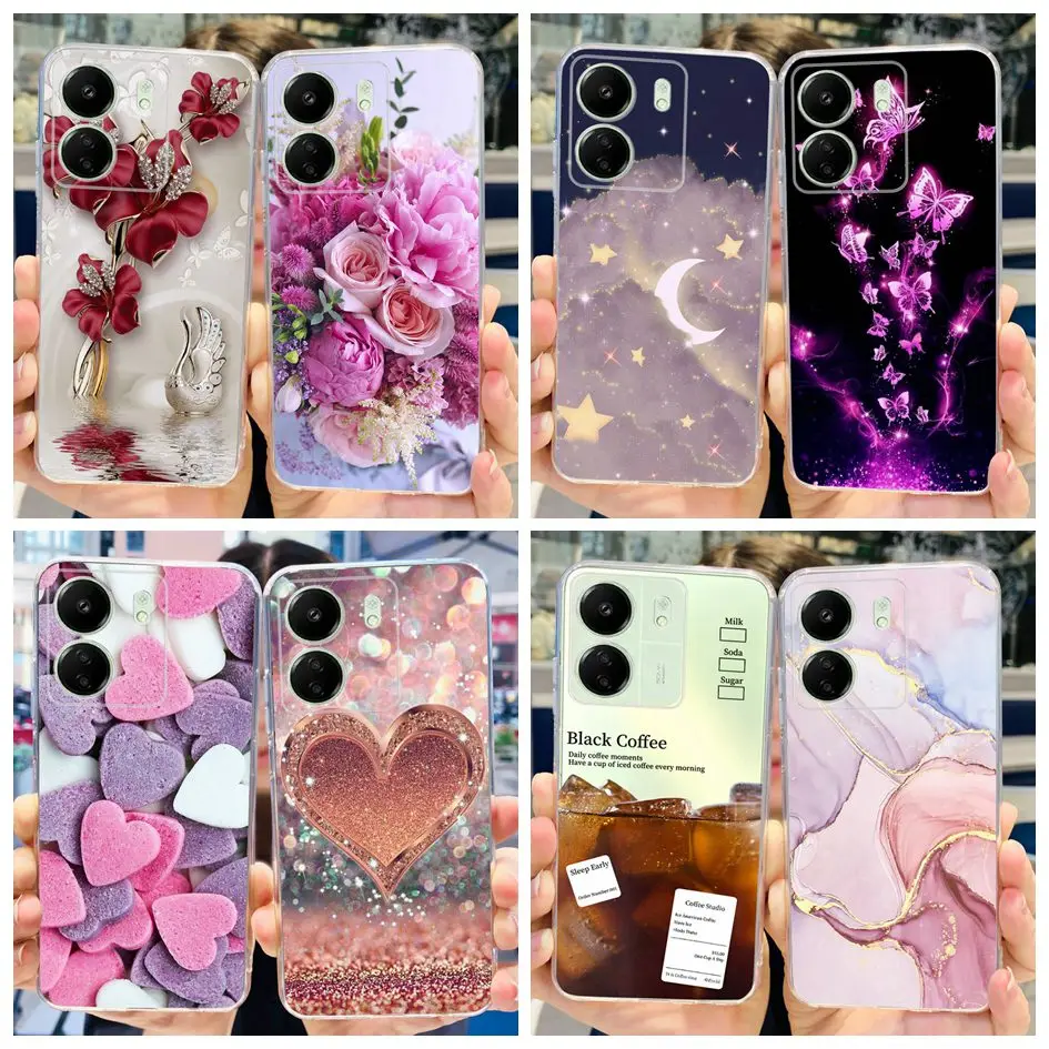 For Xiaomi Redmi 13C Global Case Redmi 12C 13C Cover Stylish Flower Clear TPU Soft Back Cover For Xiomi Redmi 13C Redmi13C Funda