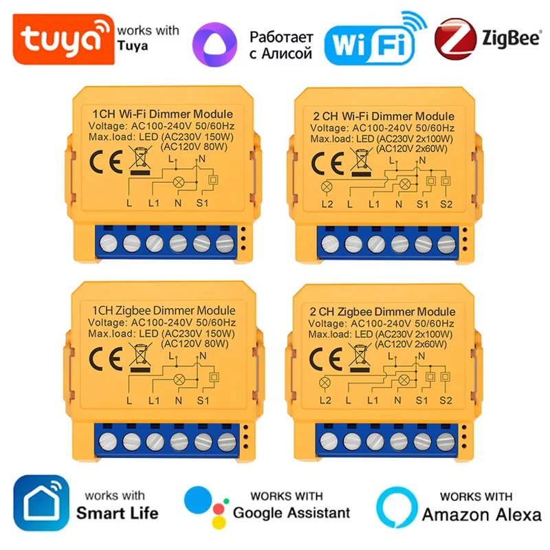 

Tuya WiFi/ZigBee Smart Dimmer Switch Module 1/2 Gang Dimmer Light Switch Module APP Remote Control Works With Alexa Google Home