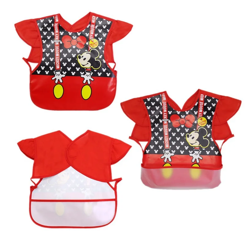 Disney Kids Apron Mickey Minnie Mouse Children\'s Eating Apron Donald Duck Child Meal Pocket Cartoon EVA Bib Waterproof Clothes