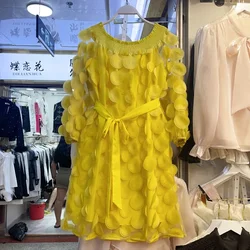 Vintage Hollow Out Chiffon Dress for Women Autumn New 3d Flower Lace Dresses Y2k Off Shoulder Long Sleeve Vestidos