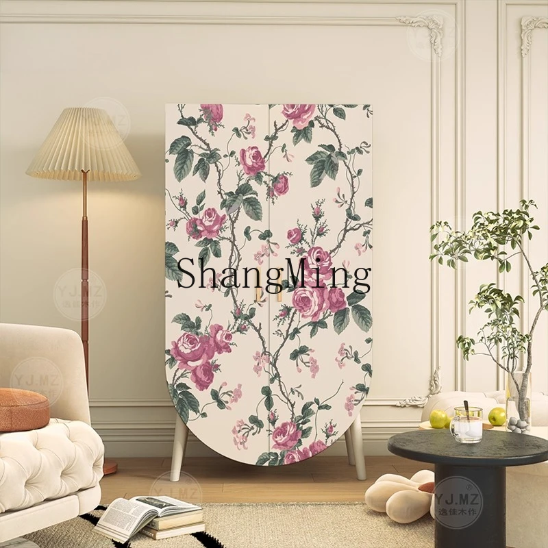 

CL floral solid wood wardrobe bedroom hanging clothes storage living room decoration small edge floor cabinet