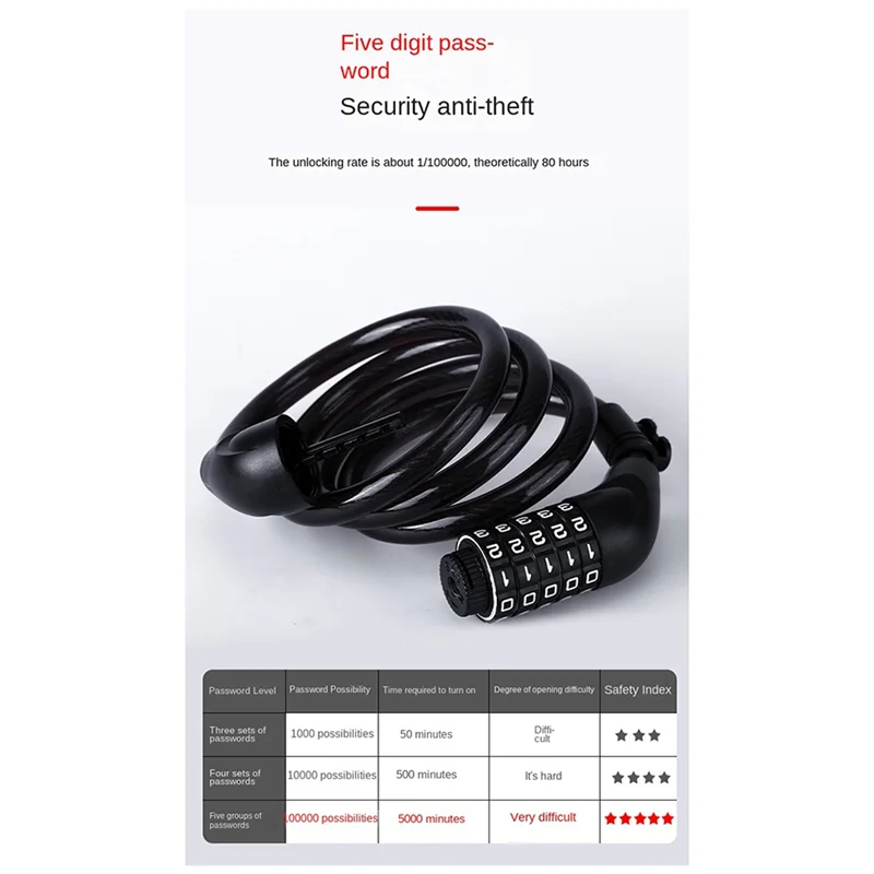 -ESTR Bicycle Locks, Electric Bike Five-Digit Combination Locks, Mountain Bike Bar Wire Rings, Anti-Theft