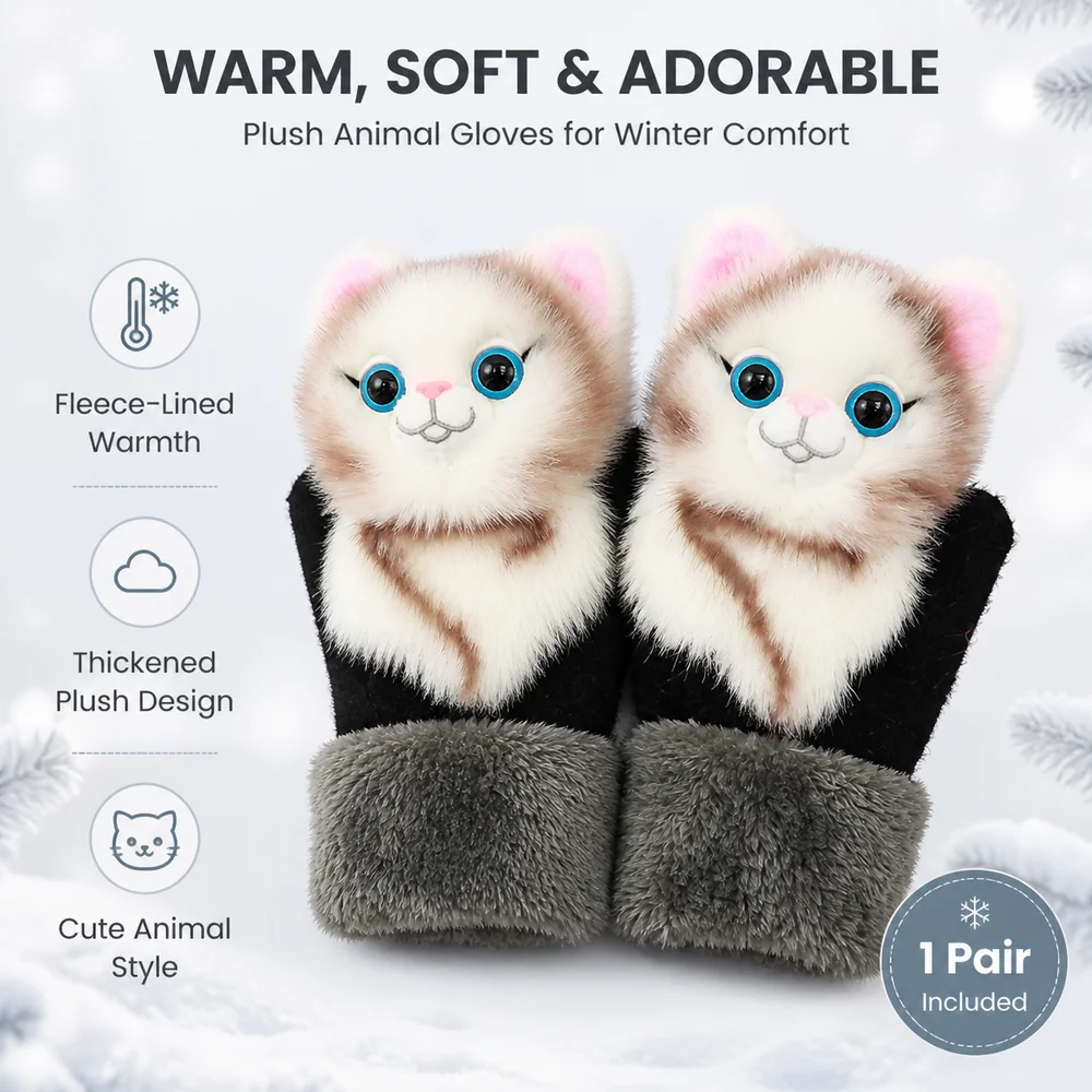 New Fleece Lined Warm Winter Gloves Thickened Korean Style Gloves Animal Pattern Animal Gloves Accessories