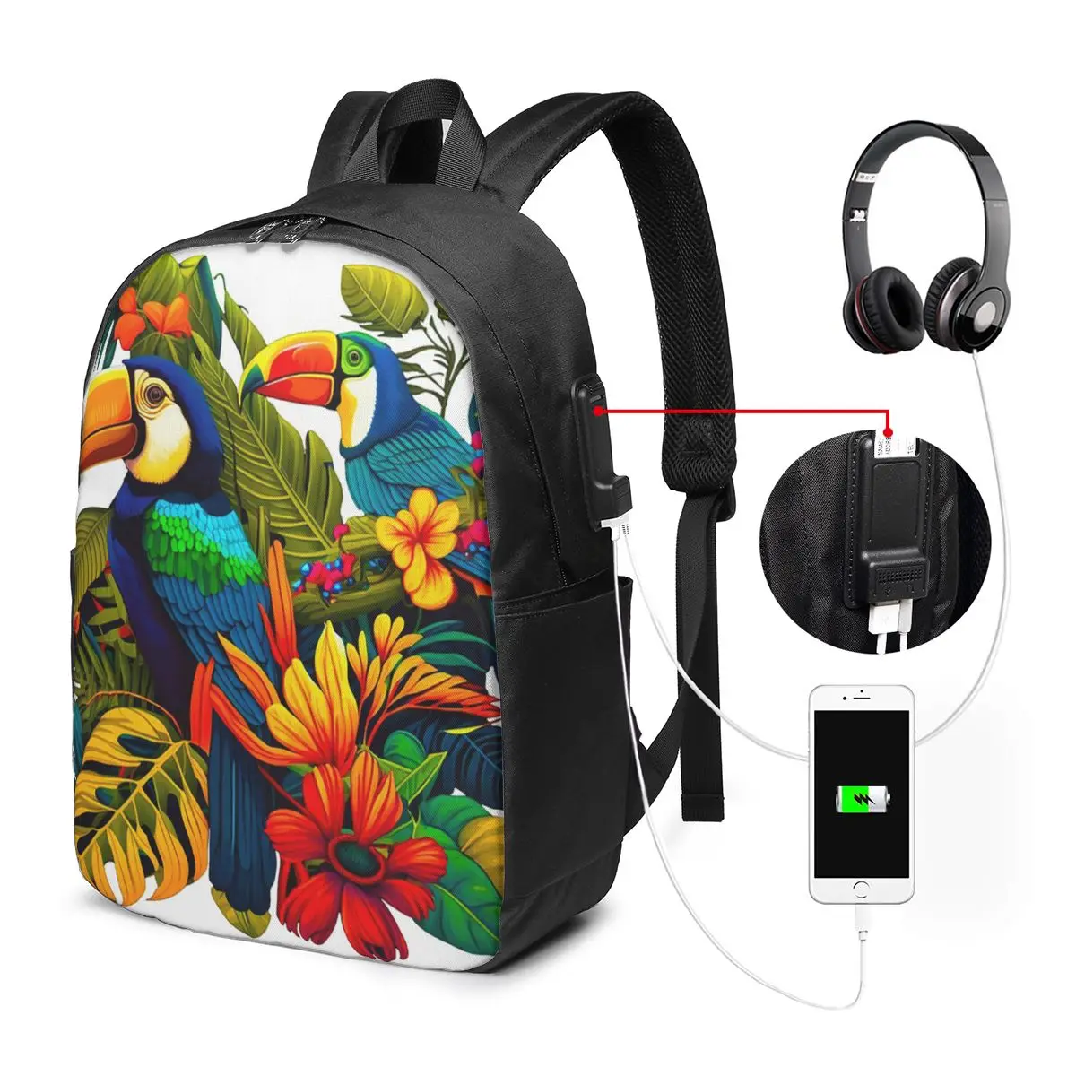 Tropical Jungle With Colorful Parrots Backpack Travel Notebook Bag Computer College Student School Bag Laptop Shoulder Bags