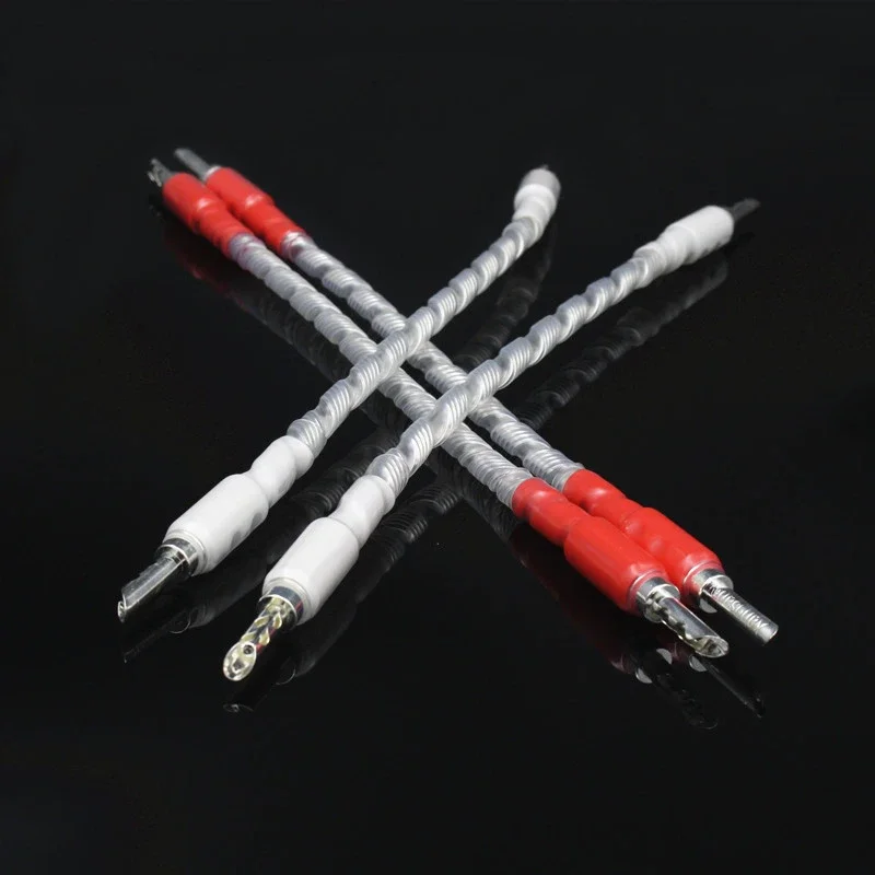 4pcs Sterling Silver Jumper Cable 4N Square Pure Silver Bridge Cable Silver Plated Banana Plug / Y Spade Plug