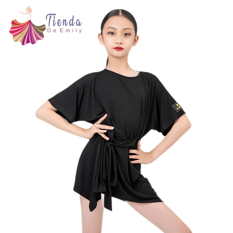 Girls Modal Long Shirt Comfortable Tee Shirt Dress With Belt Round Neck Dancewear Ballroom Dancing Latin Salsa Tango Basic Wear