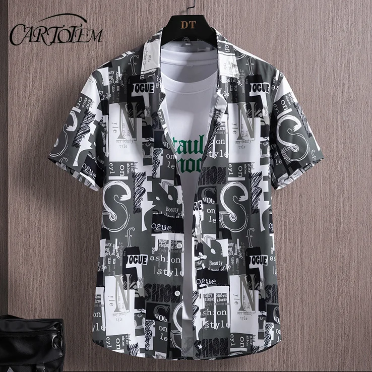 

Cool Print Short Sleeve Shirt Men Summer Business Digital Ice Silk Top
