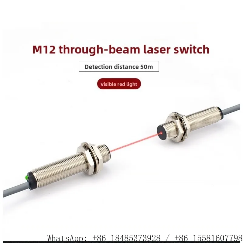 Long Distance M12 Laser Photoelectric Sensor Through Beam Type DC 12-24V Visible Red Light Position Detect Limit Switch