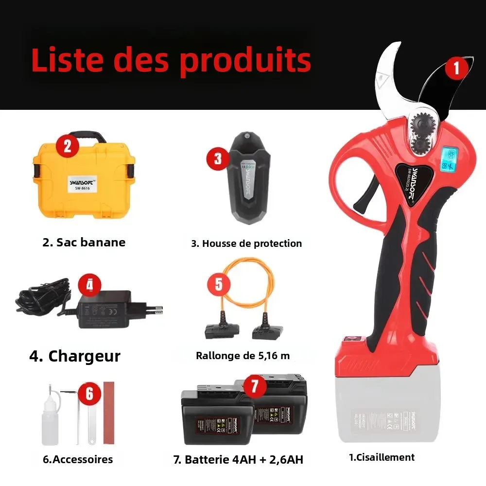 SWANSOFT 36mm sécateur électrique coupe Progressive avec affichage LED outil de jardinage pour l'élagage de vignes et d'oliviers 8616