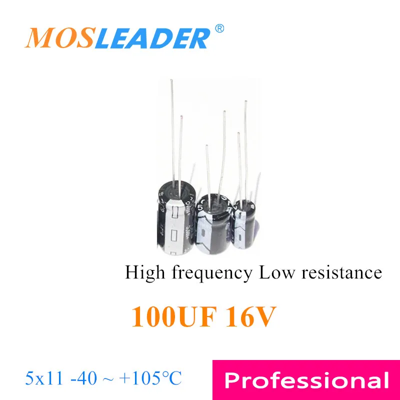 Mosleader 1000pcs 5*11 100UF 16V 5x11 High frequency Low resistance impedance 5x11 -40 +105℃ DIP Aluminum electrolytic capacitor