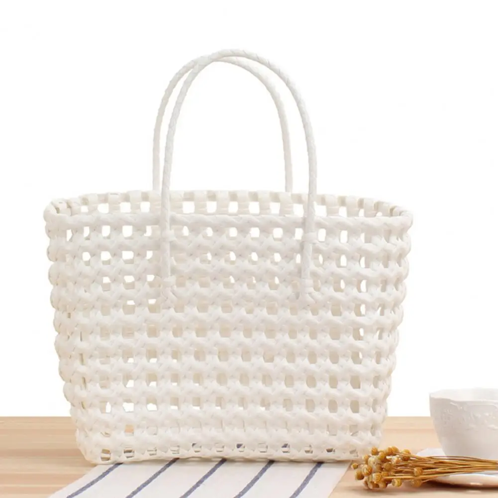Convenient Women Handbag with Holes Breathable Food Basket Portable Handmade Tote Bag