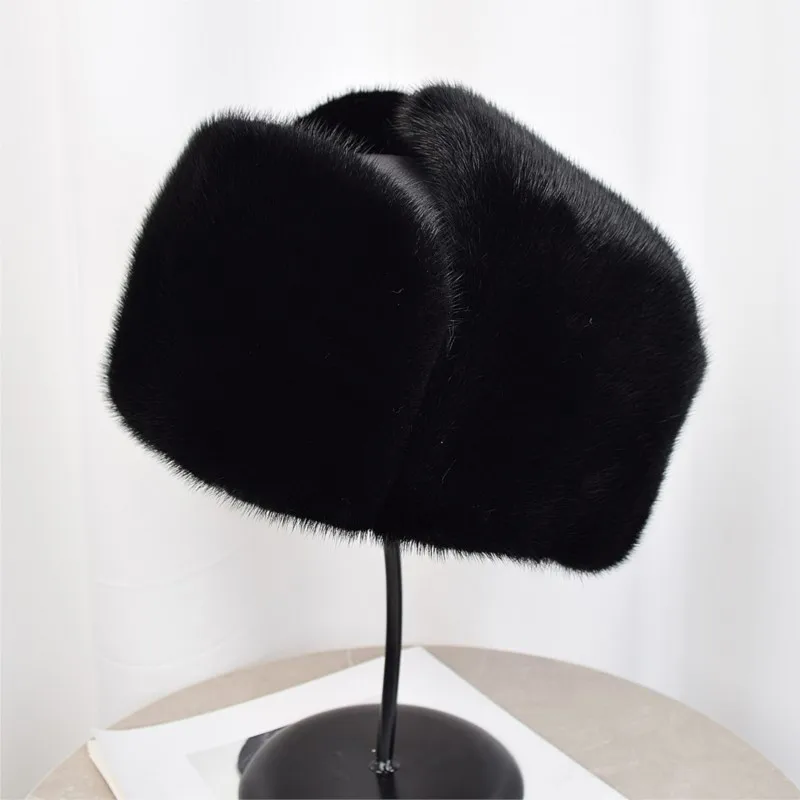 

Elegant whole fur hat for men middle-aged and old leather warm