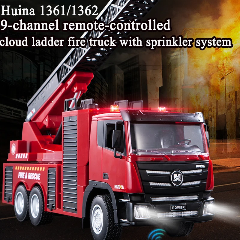 Huina 1361/1362 Fire Ladder Vehicle Engineering Model Electric Function Series Water Spray Lift Simulation Engineering Vehicle