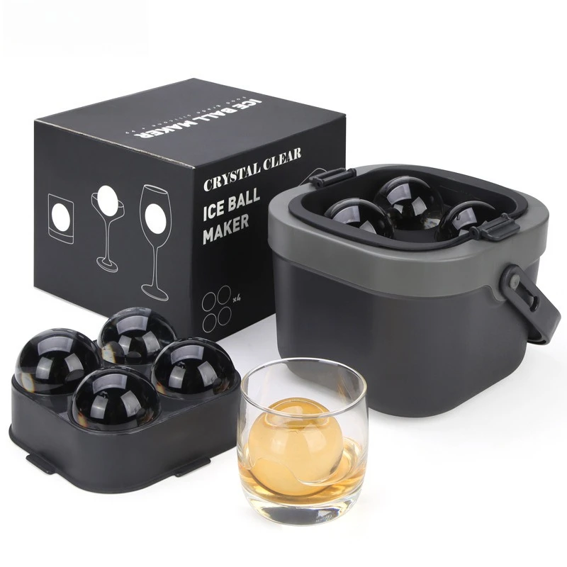 6cm Angue Crystal Clear Ice Cube Maker 4 Large Balls Bartender-Quality Ice Easy-to-Remove Sphere Ice Mold Tools