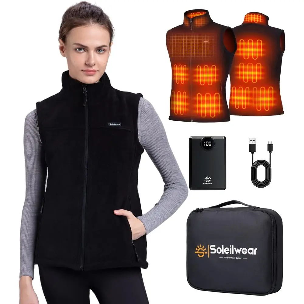 Chaleco calefactable para mujer con forro polar y batería recargable de 12000 mAh para uso en interiores y exteriores, ideal para caza y campi