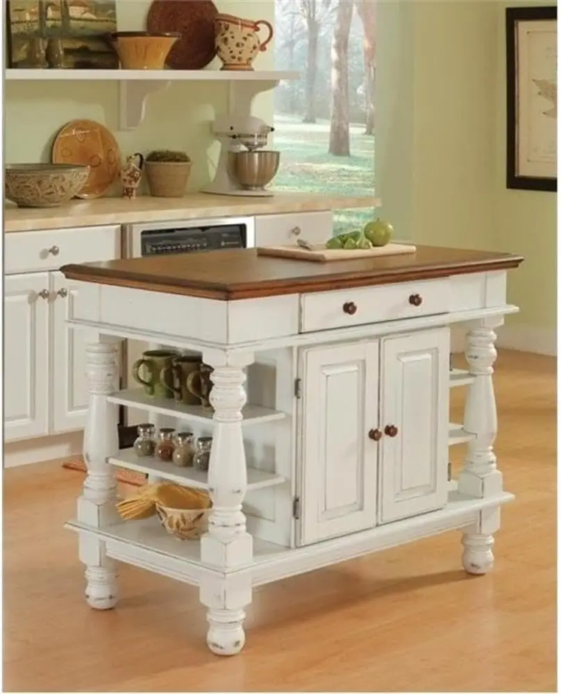 Traditional Wood Kitchen Island In Off White/Oak