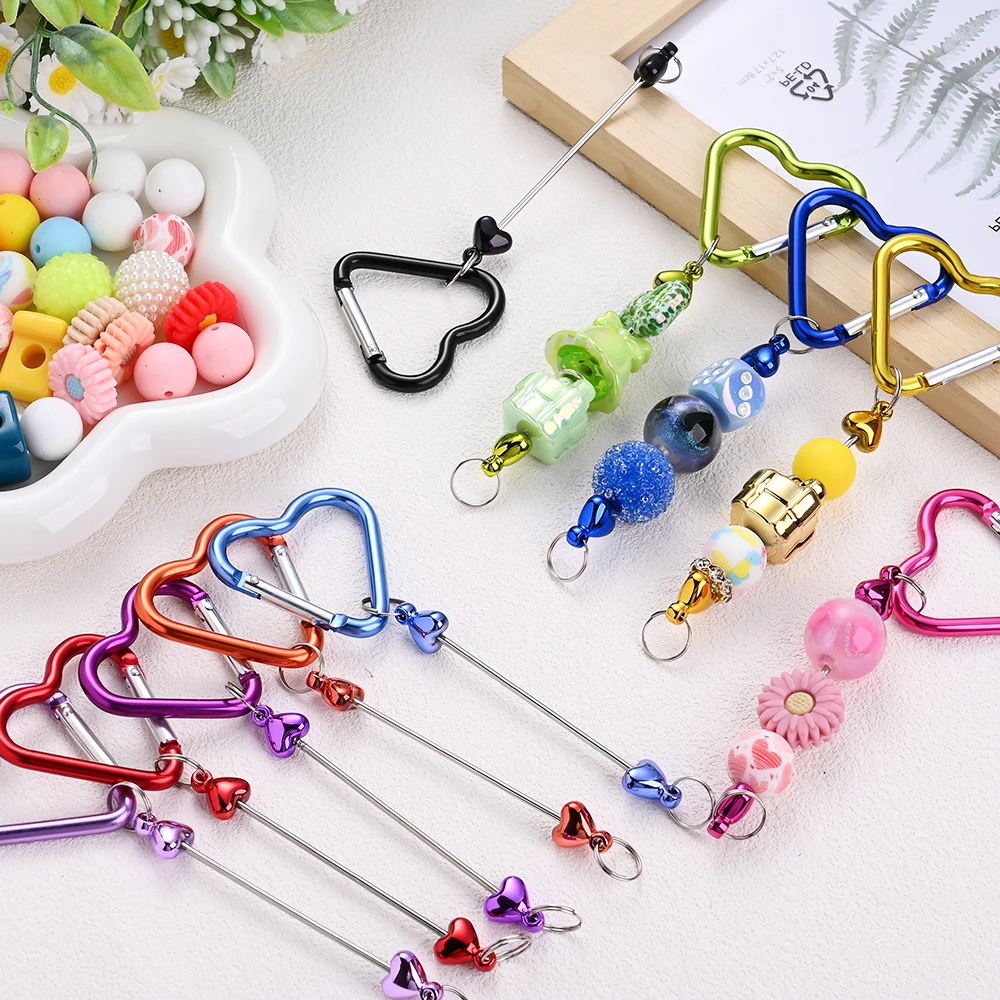 12 Stück DIY Perlen-Schlüsselanhänger-Stäbe mit Herz-Karabinerverschlüssen, Metallrohlinge für Schlüsselanhänger und Schmuckherstellung, Bastelzubehör – Detail 4