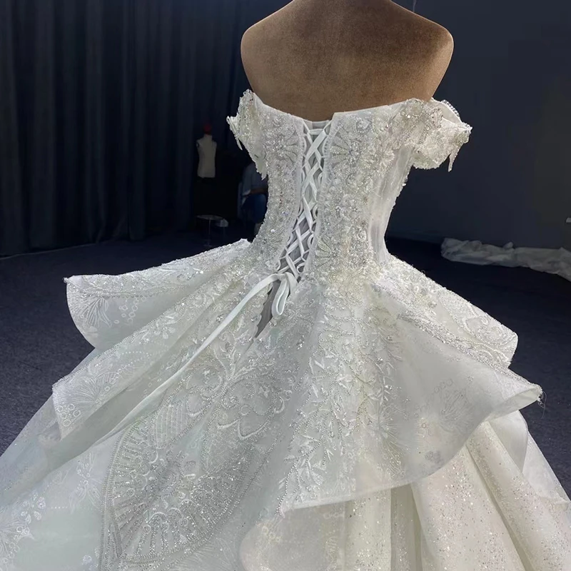 Jancember gaun pernikahan elegan Flash Sale untuk wanita 2024 pengantin Organza Cap lengan kristal Lace Up Robe De mariee MN04