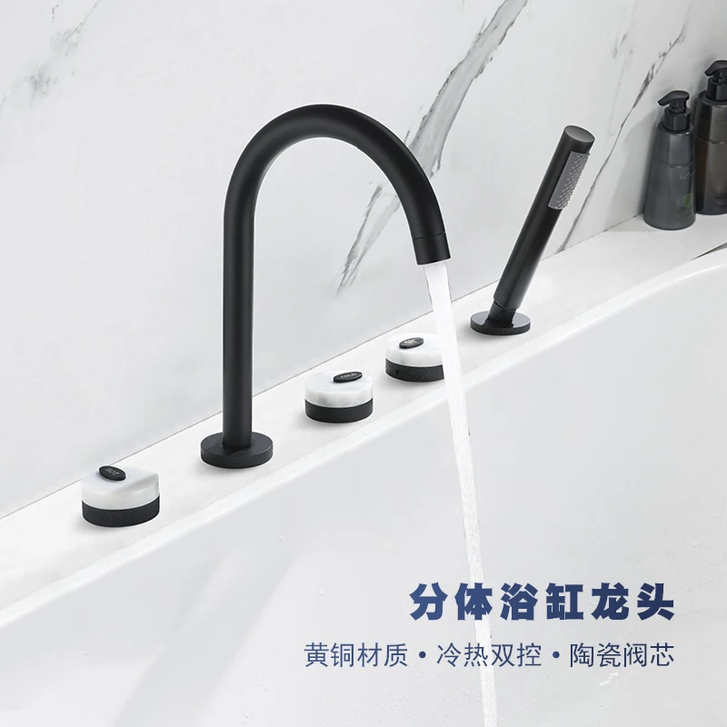 

5 Hole Roman Bathtub Faucet Set with Handheld Shower Deck Mounted Bathroom Tub Faucet Combo with Hand Shower Matte Black