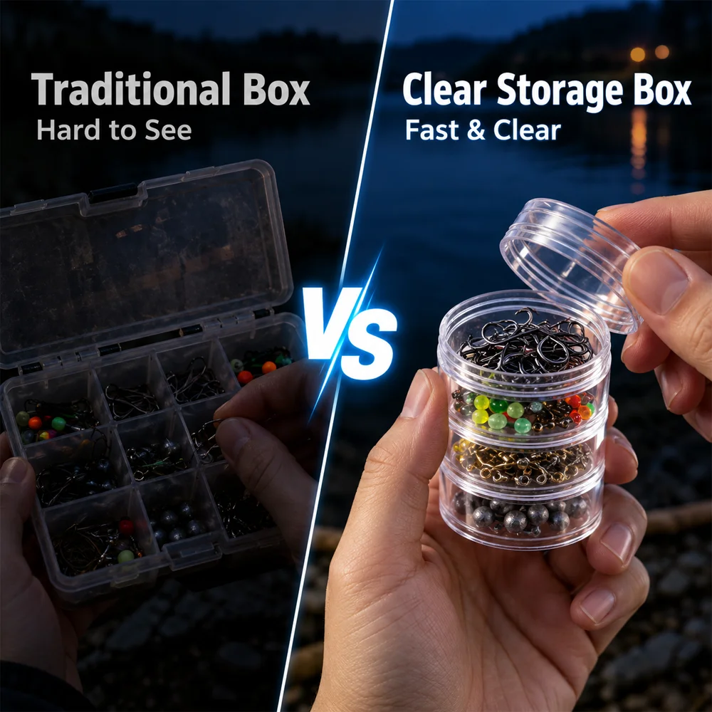 Thornsline Fishing Hook Storage Box Portable Stackable Clear Multi Layer Tackle Organizer Detachable Compartments Label Stickers
