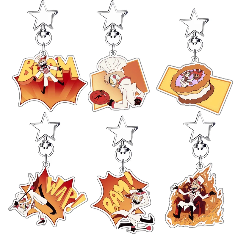 

Подвеска для рюкзака, акриловый брелок для ключей от машины, 6 см, милый мультяшный аниме-подарок, парный брелок для ключей от Hazbin Hotel Lucifer Morningstar