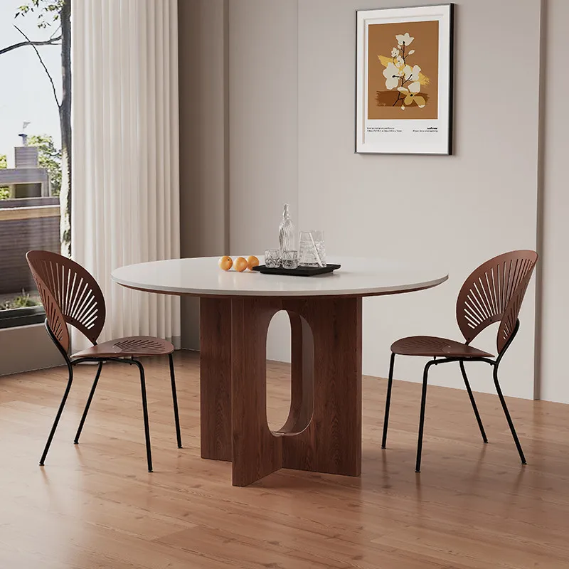 Household Medieval style round dining table modern minimalist design solid wood rock slab dining tables Dining Room Furniture
