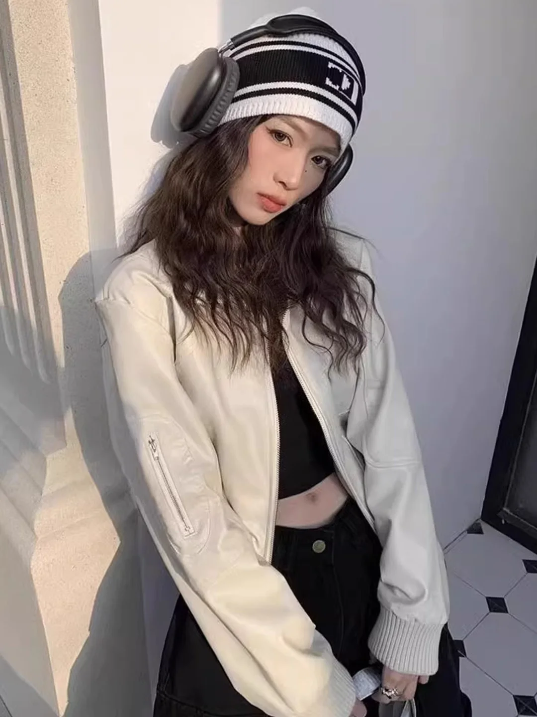 Jaet ort – manteau rétro en cuir PU blanc pour femme, haut de gamme, moto, nouveau petit Design, tendance, automne