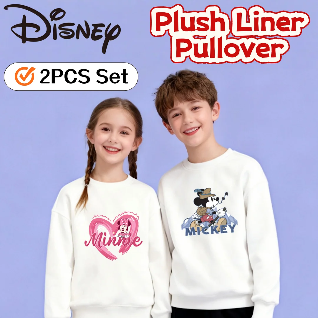 

Disney Kids Crew-neck Pullover Hoodies 2PCS Cute Pattern Cotton Soft Comfortable Sweatshirt Plush Liner Warm-keeping Pullover