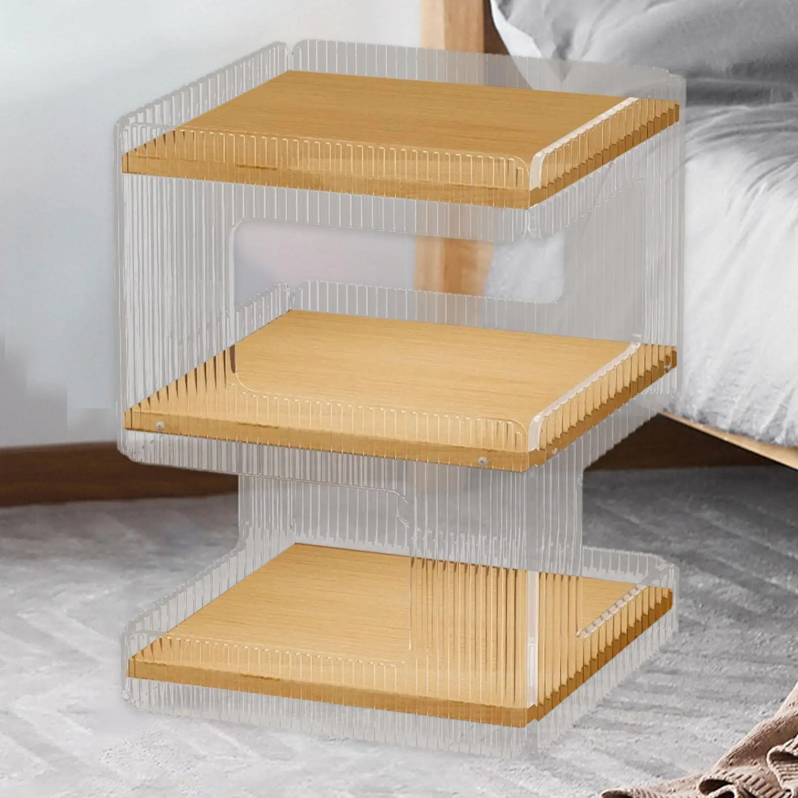 

Acrylic Side Table NightStand Record Player Shelf Coffee Table for Home Living Room