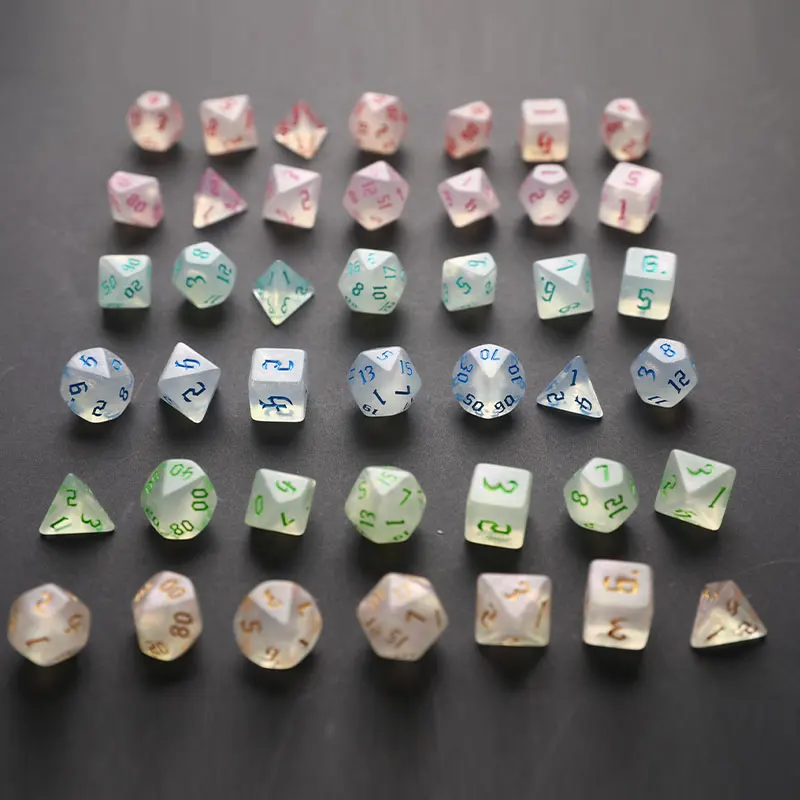 7pcs/set Polyhedral 7-Die Carved Pattern Dice Set D4 D6 D8 D10 D% D12 D20 For Game - Detail 1
