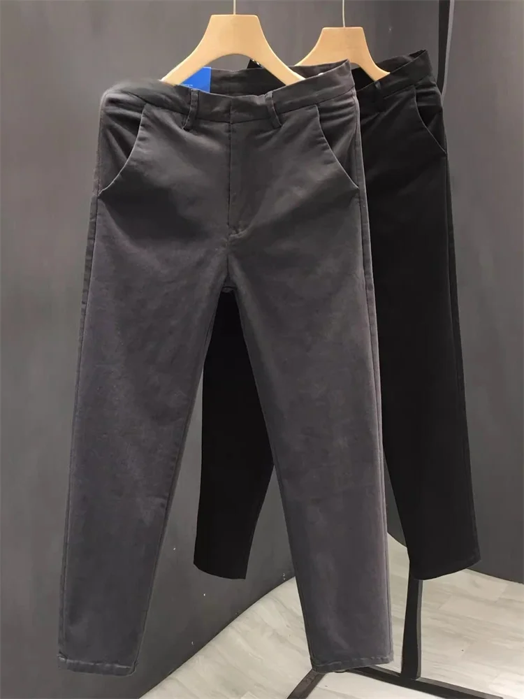 

Faionable Pure Cotton Men's Casual Pants Slim Fit Straight Leg Nine-Tenths Spring Autumn Winter Comfortable Breathable M...