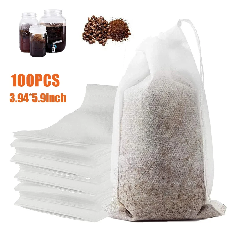 Bolsas de filtro de té desechables, bolsa de té de tela no tejida con cordón, papel de filtro de cocina para café, hierba, té suelto, 100 Uds.