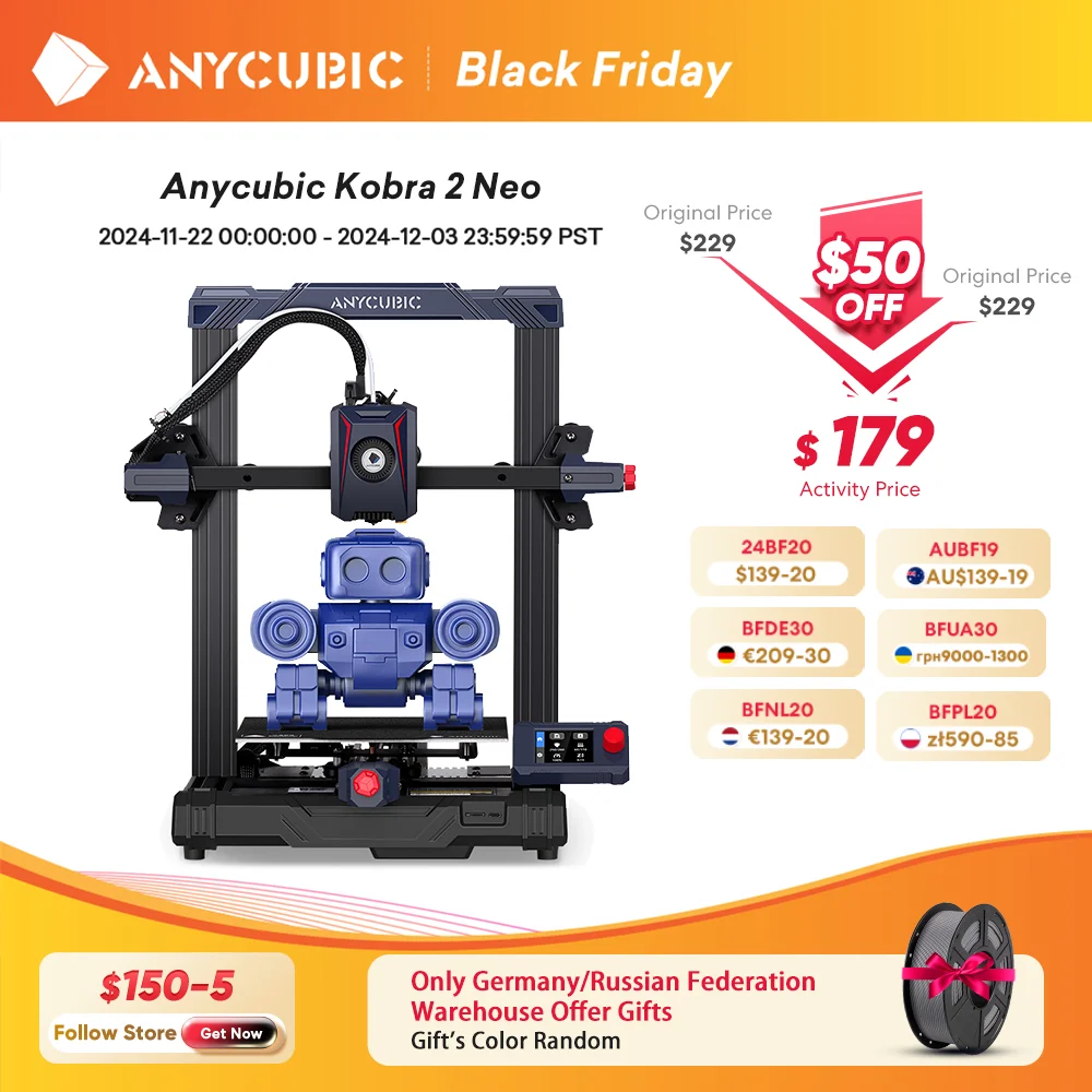 ANYCUBIC Kobra 2 Neo Mini FDM 3D Printer With Maximum Print Speed 250mm/s 9.8in/s New Integrated Extruder With UI Design