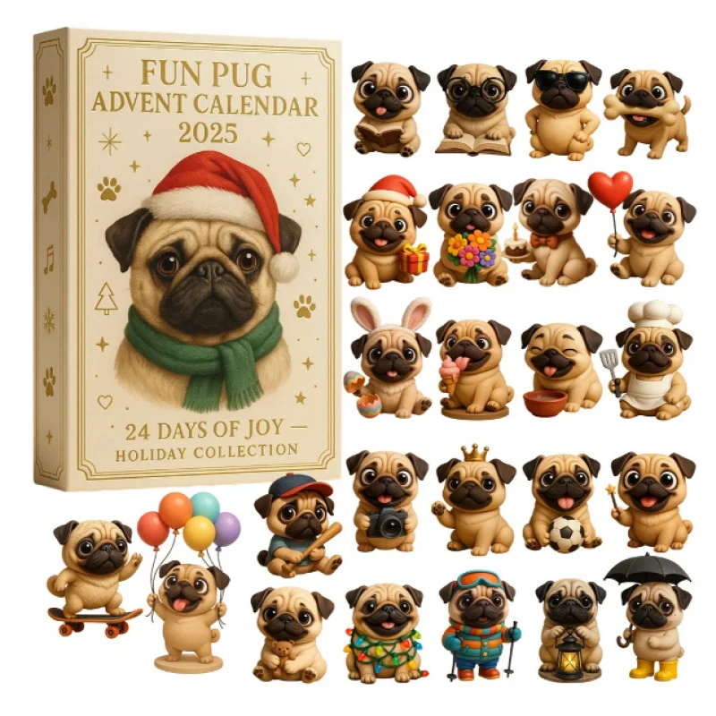 Pug Advent Calendar 2025, 24 Days Christmas Advent Calendar With Cute Pug Dog Hanging Ornaments, Holiday Gift For Dog Lovers