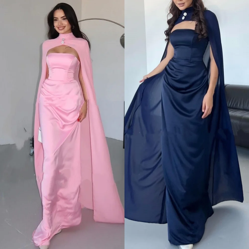 

Customized Modern Style Fashion Jersey Ruched Pleat Straight Strapless Long Dresses Bespoke Occasion Dresses Sizes Available