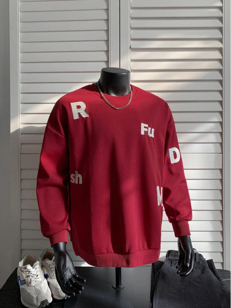 

Мужская толстовка с круглым вырезом и вышивкой, флисовая, с надписью, в американском стиле, теплая базовая кофта для осени и зимы, бренд Red Wine