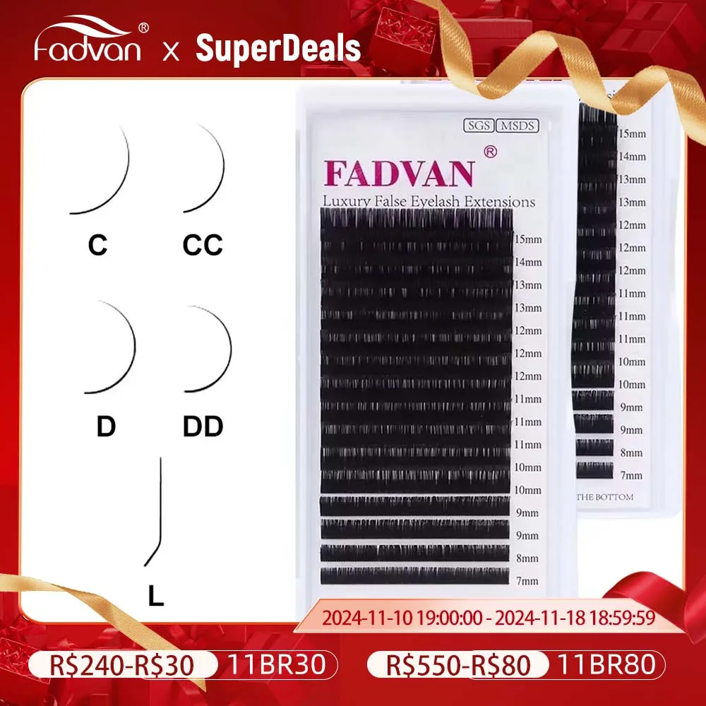 Fadvan Classic 16 Lines Faux Mink Natural Eyelash Extension C/CC/D/DD Curl Individual Makeup Lashes Extension Supplies