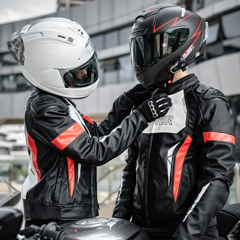 

Motorcycle Jacket for Men Women Protective Gear Waterproof Leather Motocross Riding Jacket Cruise Leather Wear Resistant Jacket