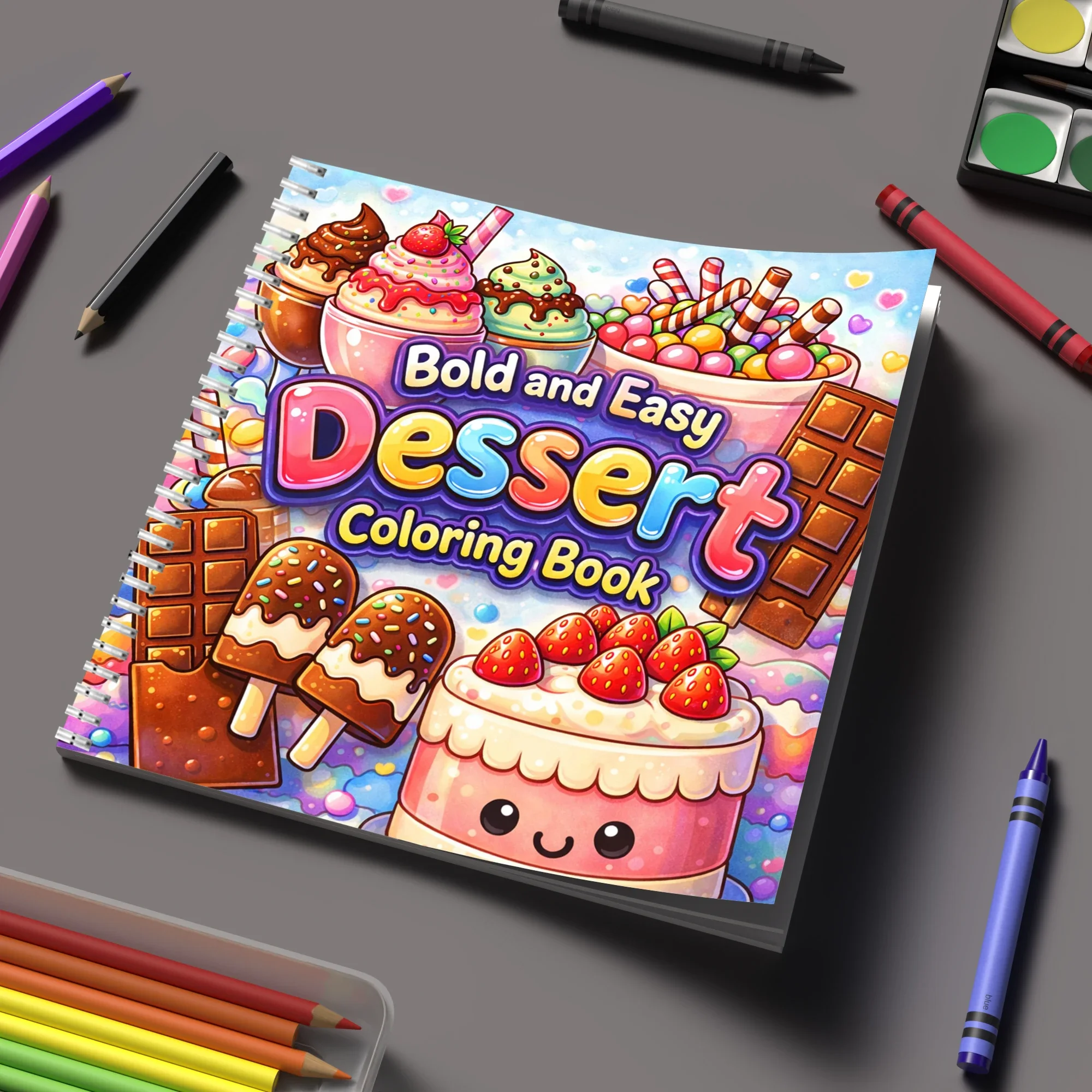 Coloring Book Easy Dessert for Adult Colouring Book, Birthday Day Gift, Back to School Supplies, Adults Cute Drawing Book