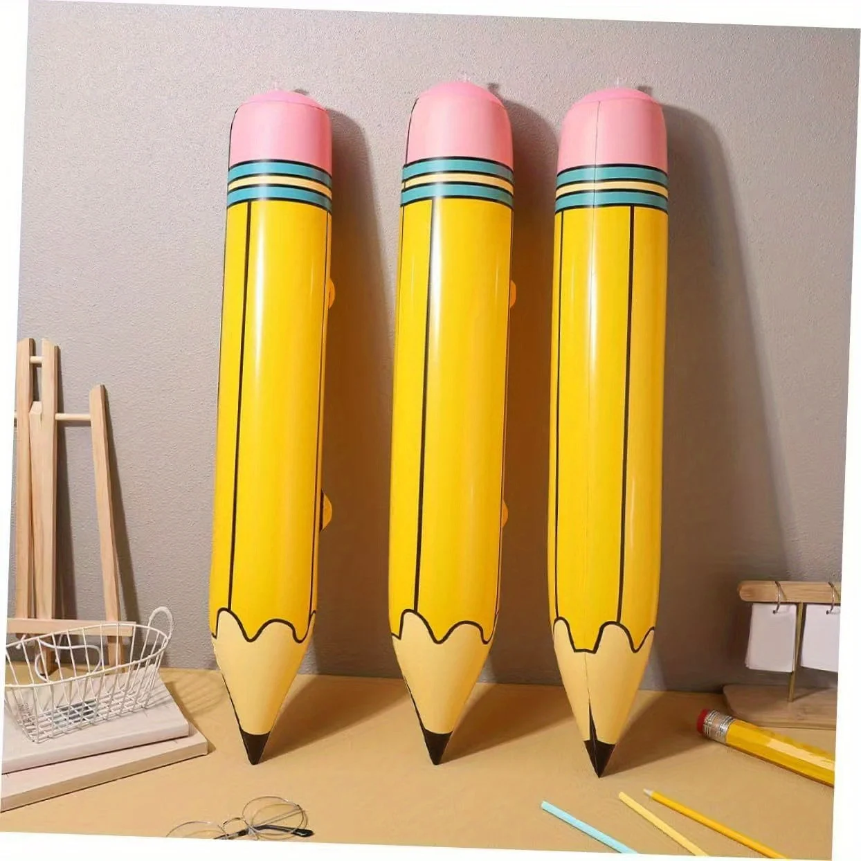3 Stück PVC Aufblasbare Bleistift-Ballons Zurück-zur-Schule Deko Geburtstagsgeschenk Klassenzimmer Schuldekoration Zubehör Foto-Requisiten