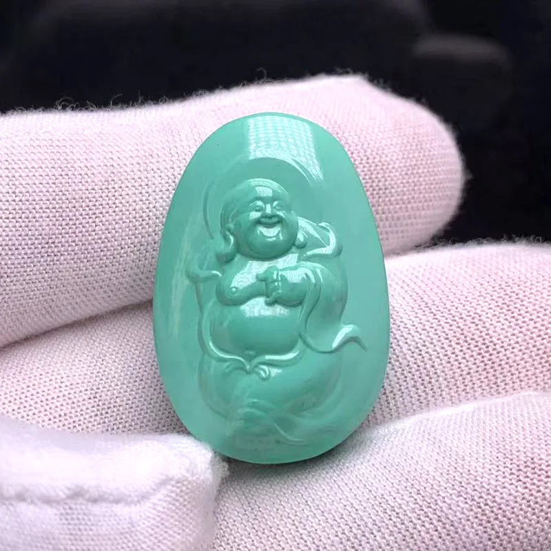 Turquoise Pendant Guanyin Hanging Ornament Laughing Maitreya Carving Buddha Amulet High Porcelain Necklace A