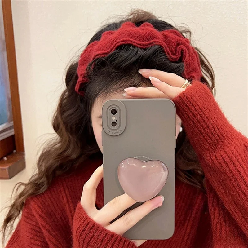 High Cranial Top Pleated Wool Wide Version Hair Hoop Headband Women Retro Red Knitted Hair Clip Hair Accessory Slim Face