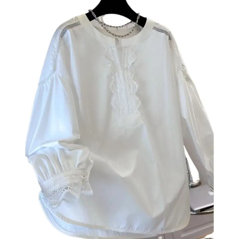 Grande taille automne dentelle à manches longues chemise Blouse femmes coréenne mode ample femme chemise dames hauts