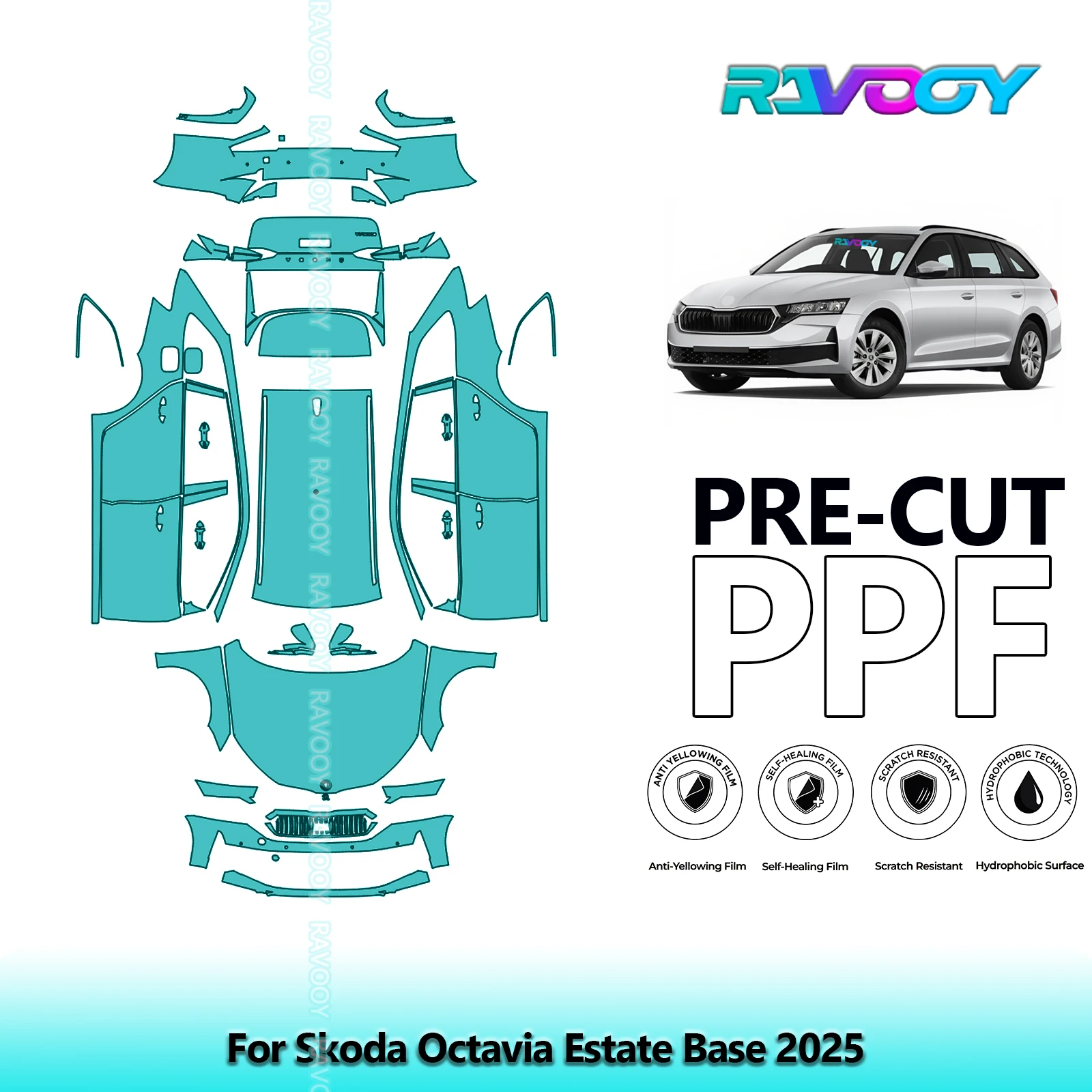 RAVOOY Custom-Fit Precut TPU PPF Full Vehicle Clear Bra Stone Guard EU UK For Skoda Octavia Estate Base 2025